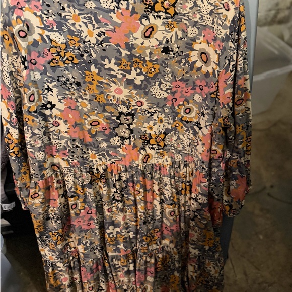 NATURAL LIFE Gray Floral Mini Dress with Pink and Mustard Blooms - Picture 3 of 3